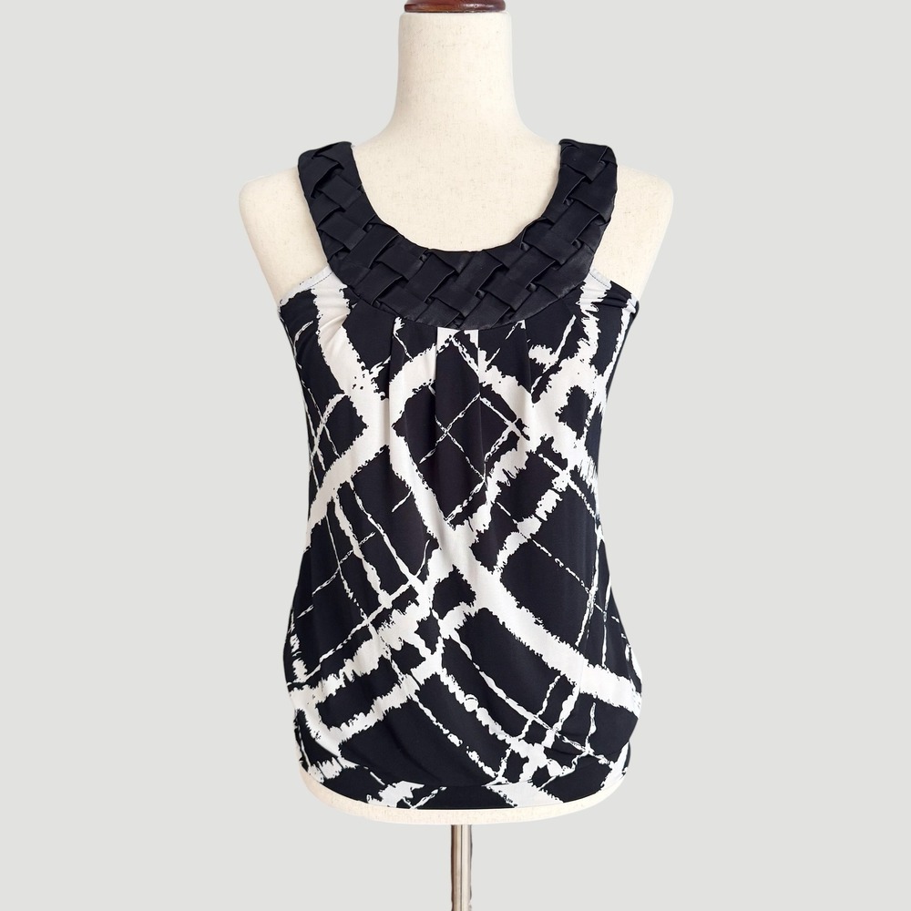 VTG Heart Soul Womens Black‎ White Y2K Vintage Woven Neckline Blouson Tank Top S
